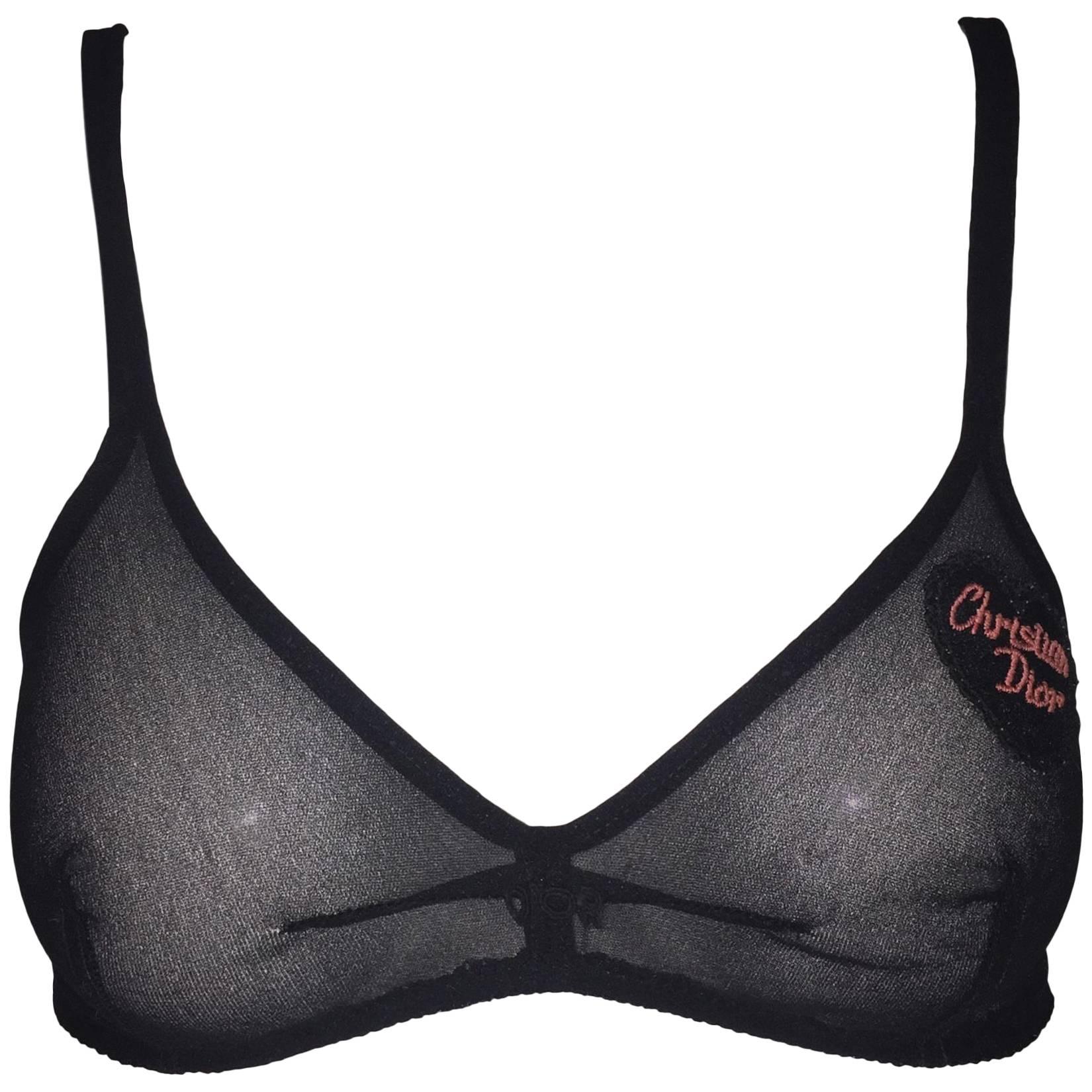 1963 Vintage Christian Dior La Gaines Gorges Sheer Black Mesh Monogram Bra Top