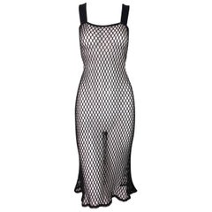 2001 Jean Paul Gaultier Sheer Black & Brown Fishnet Wiggle Dress