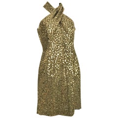 Morton Myles 1980s Gold Sequin Cocktail Dress Size 6.