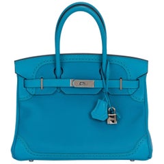 Hermes 30 Ghillies Turquoise Birkin Bag