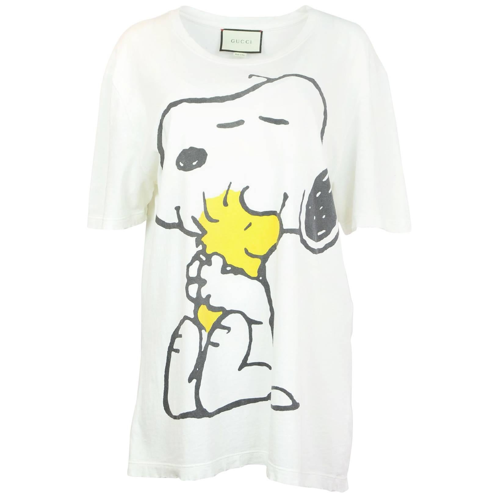 Gucci Men's '16 Snoopy & Woodstock Distressed T-Shirt Sz XL