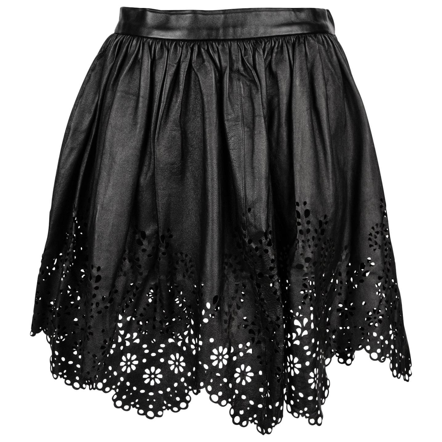 Chloe Skirt Leather Opening Ceremony Laser Cut S  For Sale