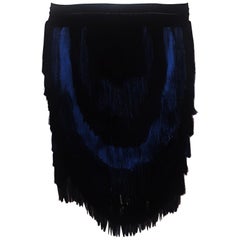Roberto Cavalli Blue & Black Bandage Fringed Mini Skirt