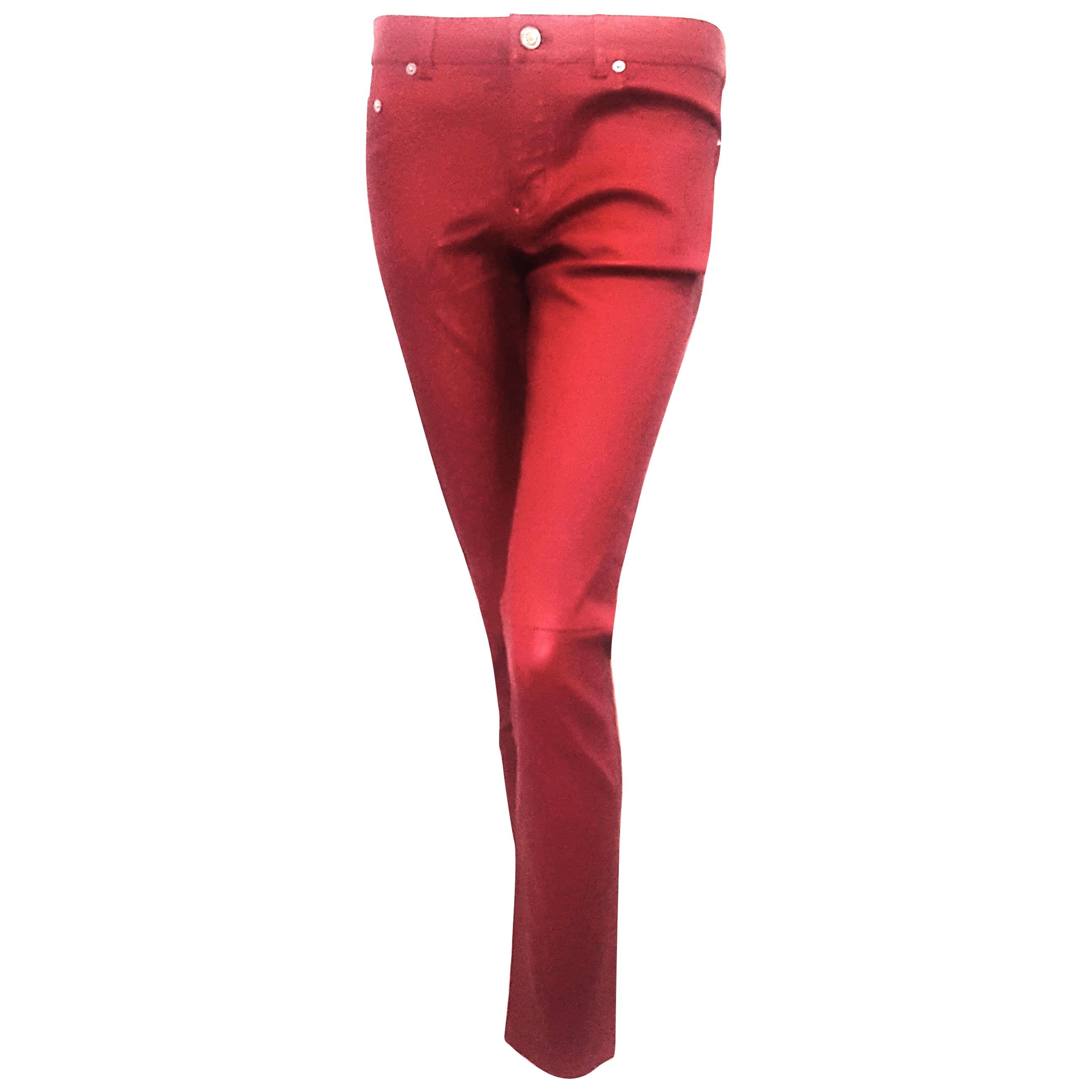 Saint Laurent Red Lambskin Leather Slightly Stretchy Jeans 