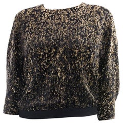 Lanvin Black and Gold Devore Velvet Metallic Lamé Top - 6