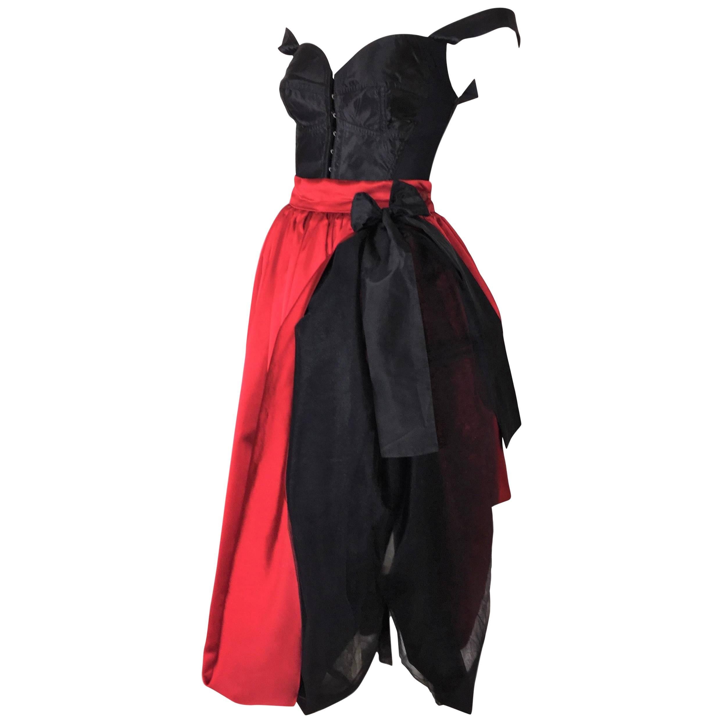 F/W 1992 Dolce & Gabbana Runway Victorian Corset & Long Red Crinoline Skirt