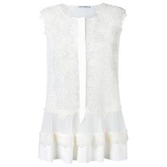 Alberta Ferretti White Sleeveless Blouse with Guipure Lace Applique