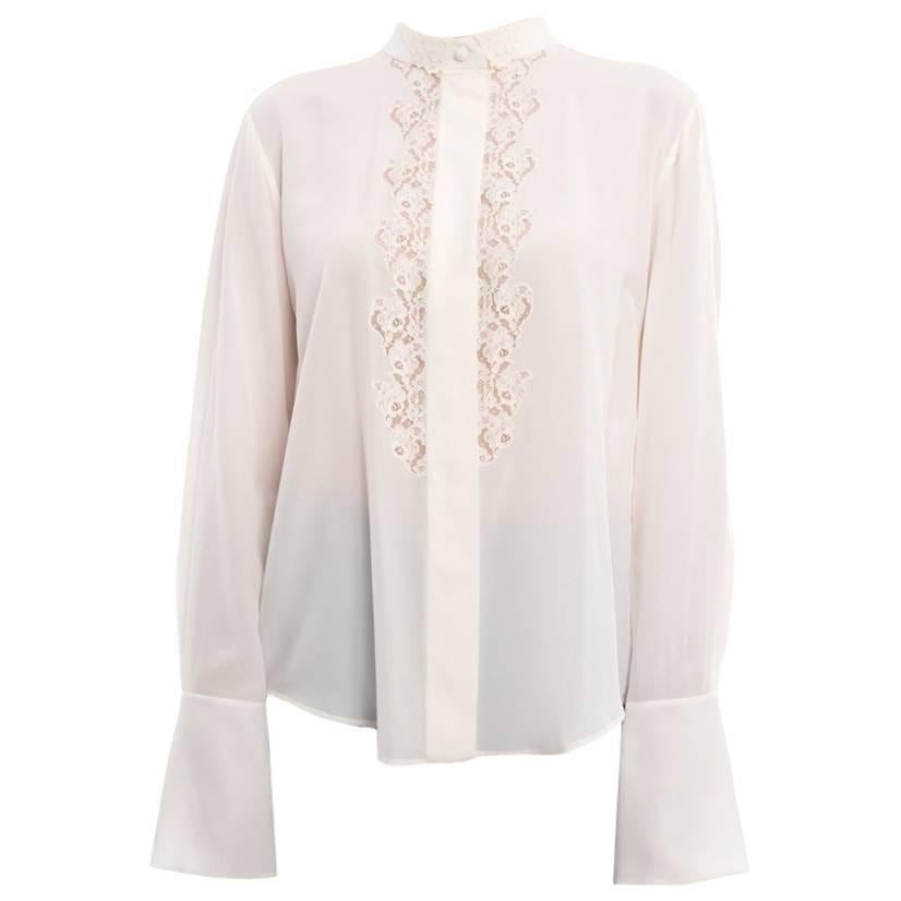 Chloe Milk White Silk Blouse with Lace Inset 