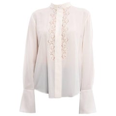 Chloe Milk White Silk Blouse with Lace Inset 