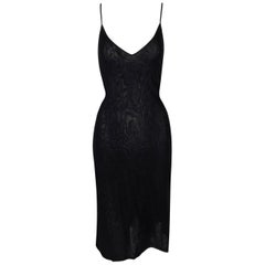 Vintage NWT 1990's Fendi by Karl Lagerfeld Sheer Black Nylon Plunging Slip Dress