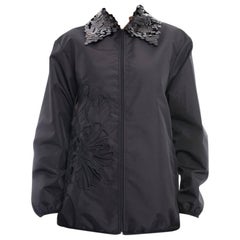 No. 21 Black Zip Jacket with Sequin Collar and Laser Cut Leaf Detail 