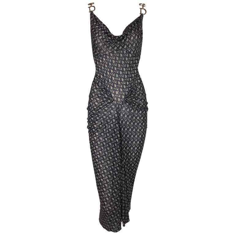 F W 2000 Christian Dior Sheer Silk Monogram Gold CD Sex and the City Dress