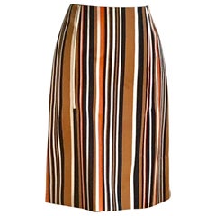 Prada Orange and Brown Stripe Wool Silk Pencil Skirt 