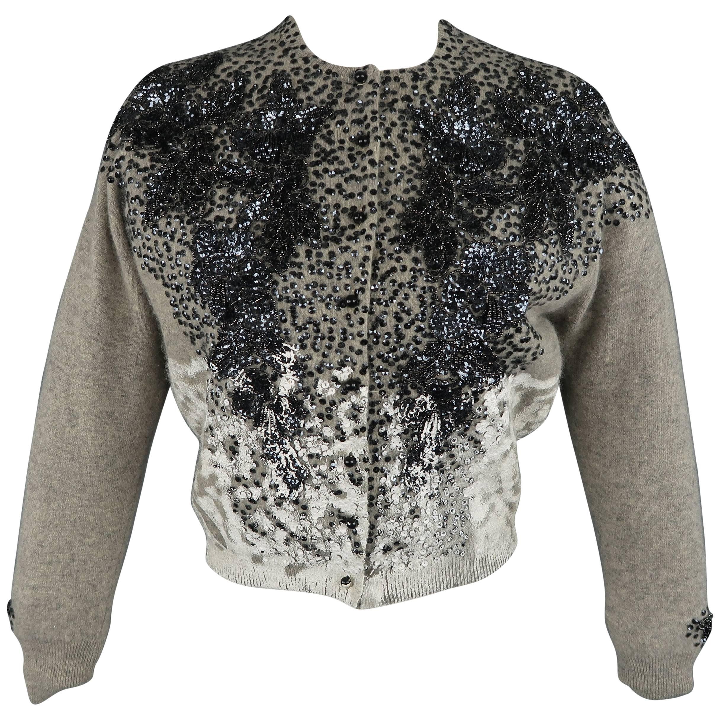 Libertine Grey Cashmere Blend Beaded and Painted Cardigan