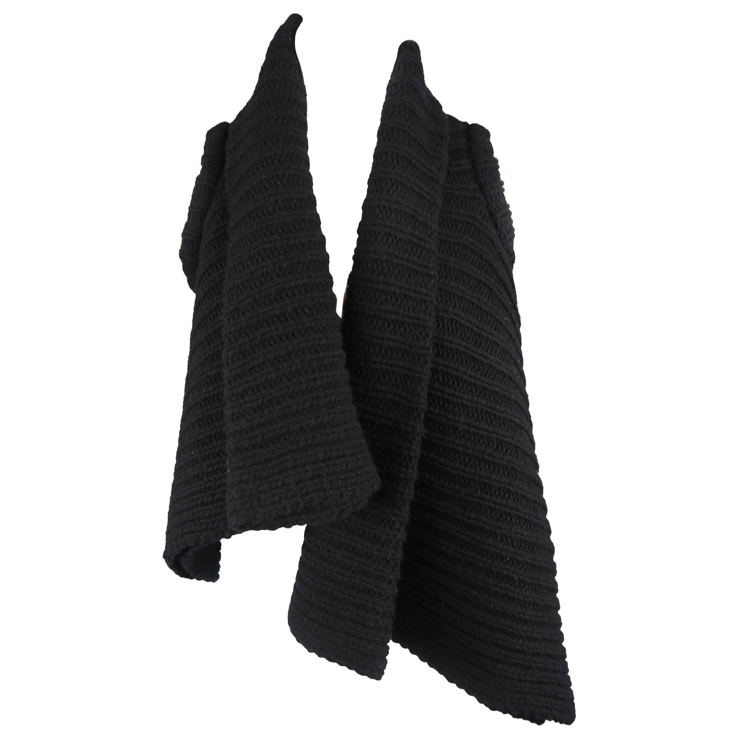 Ann Demeulemeester Black Wool Knit Asymmetrical Collar Vest