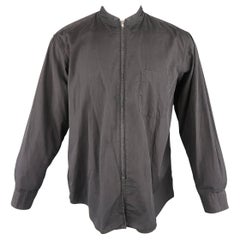 Comme Des Garcons Men's Charcoal Cotton Sewn Collar Zip Shirt