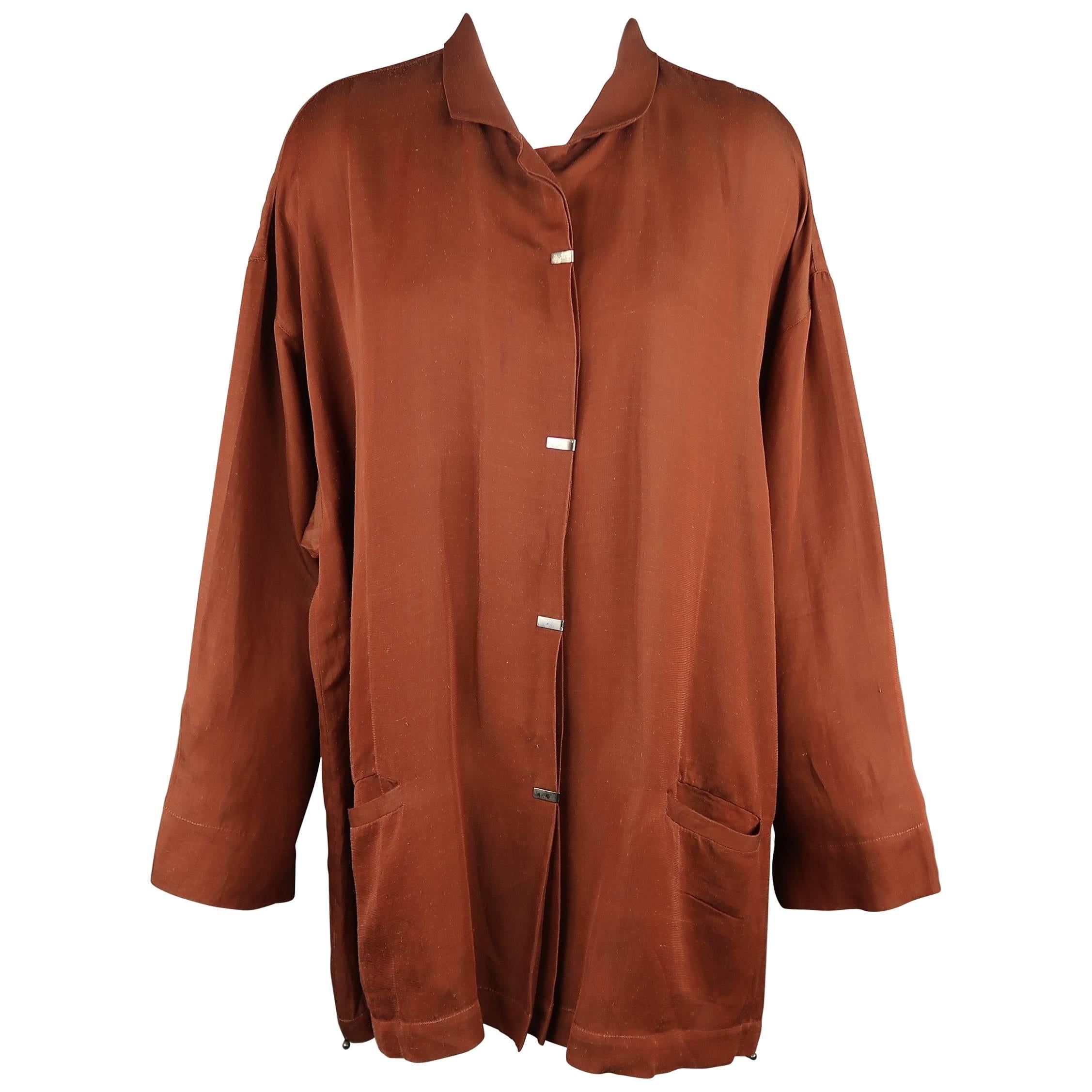 Issey Miyake Brown Rayon Blend Hidden Placket Oversized Jacket