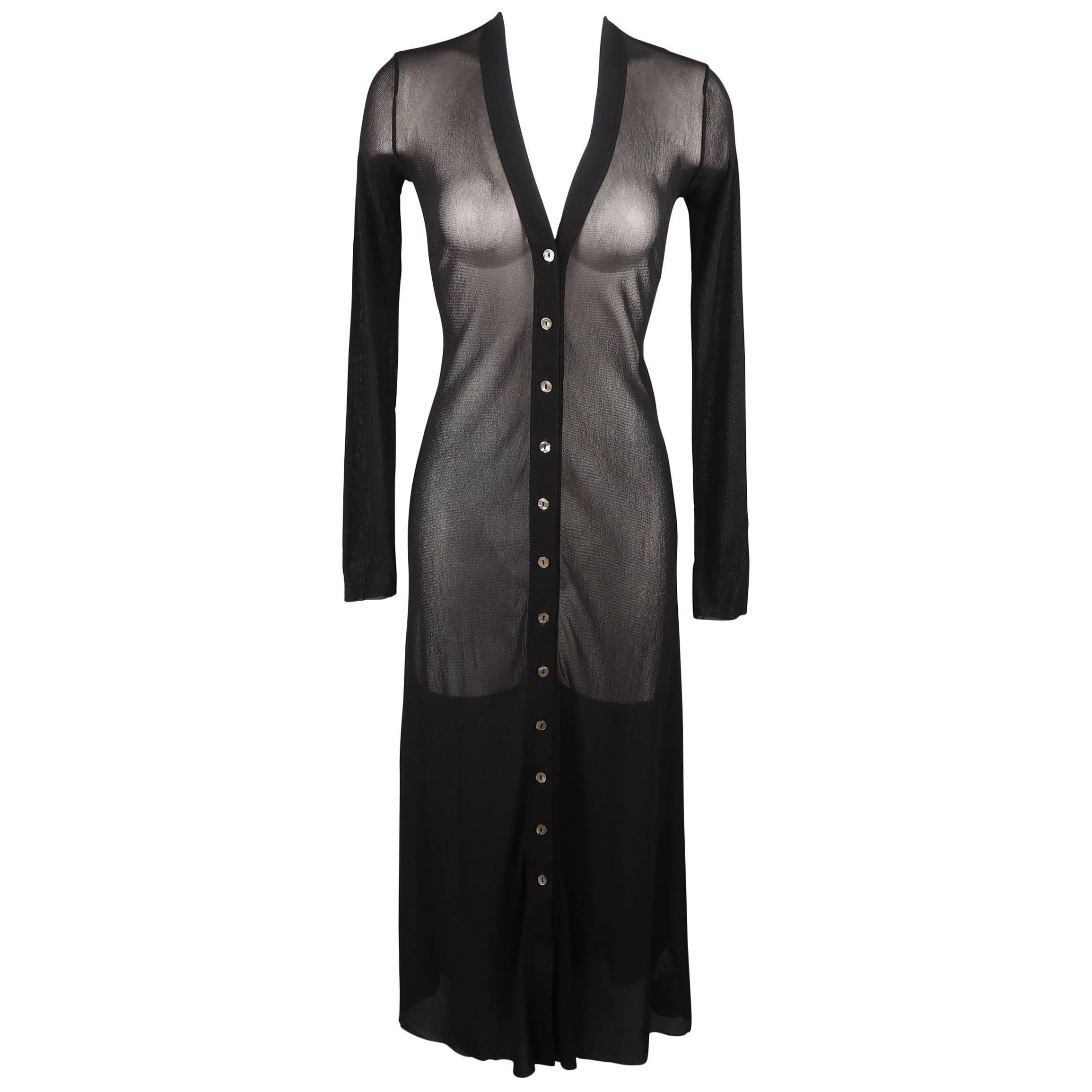 Jean Paul Gaultier Black Micro Mesh V Neck Cardigan Dress