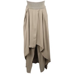 Brunello Cucinelli Gray Silk Layered Drape High Low Skirt