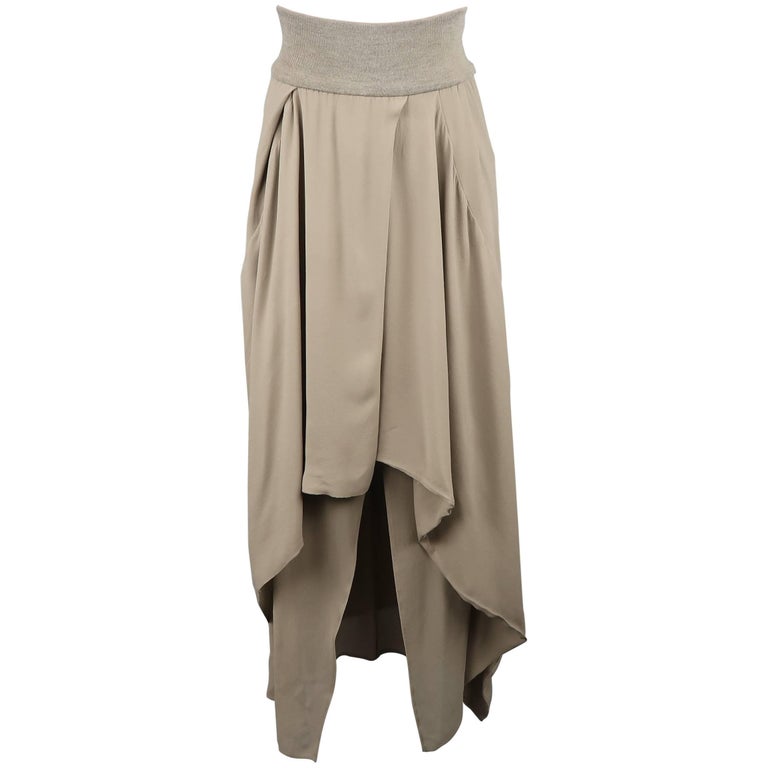 Brunello Cucinelli Gray Silk Layered Drape High Low Skirt at 1stDibs