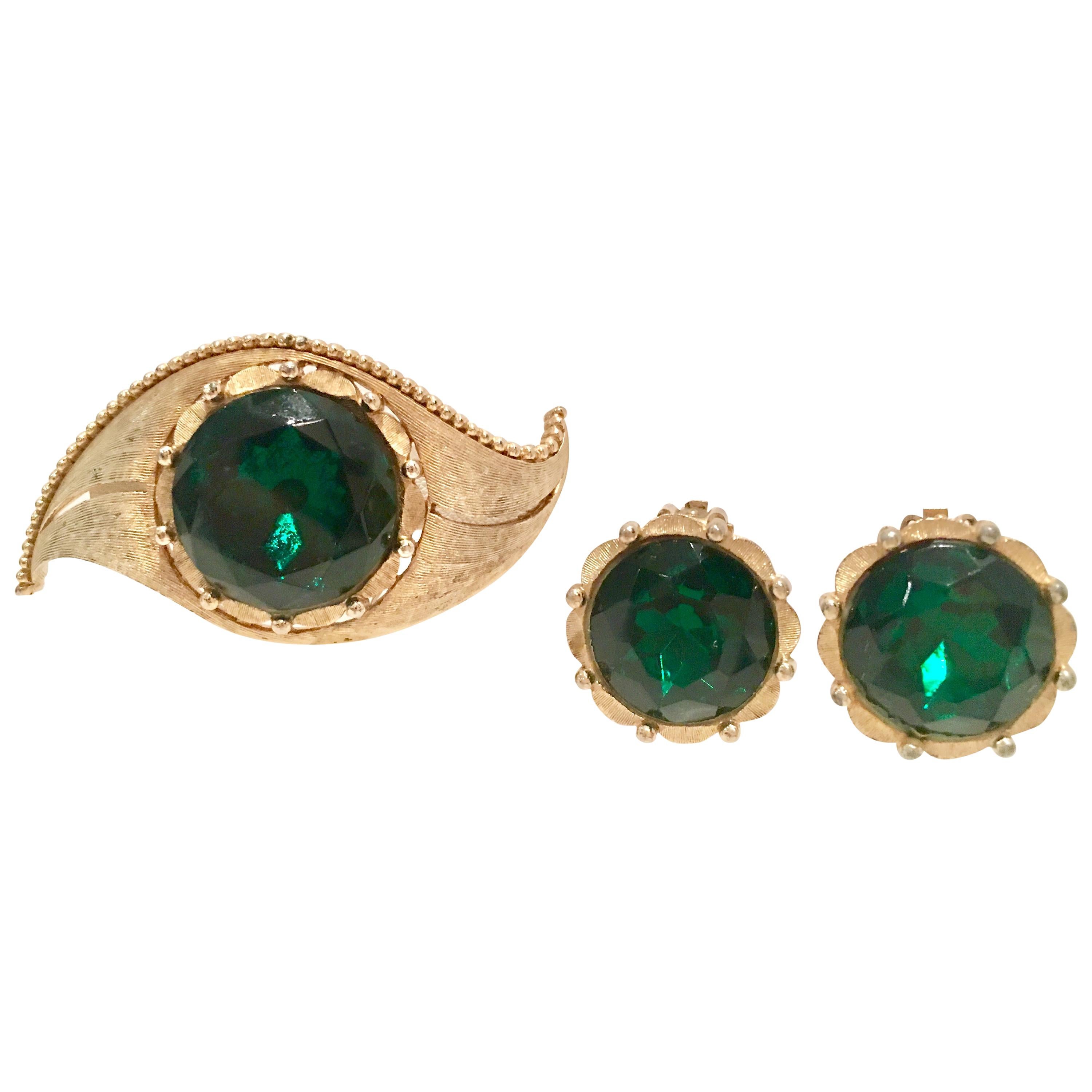 1950'S Gold & Emerald Art Glass "Evil Eye" Demi Parure S/3 By, Charel For Sale