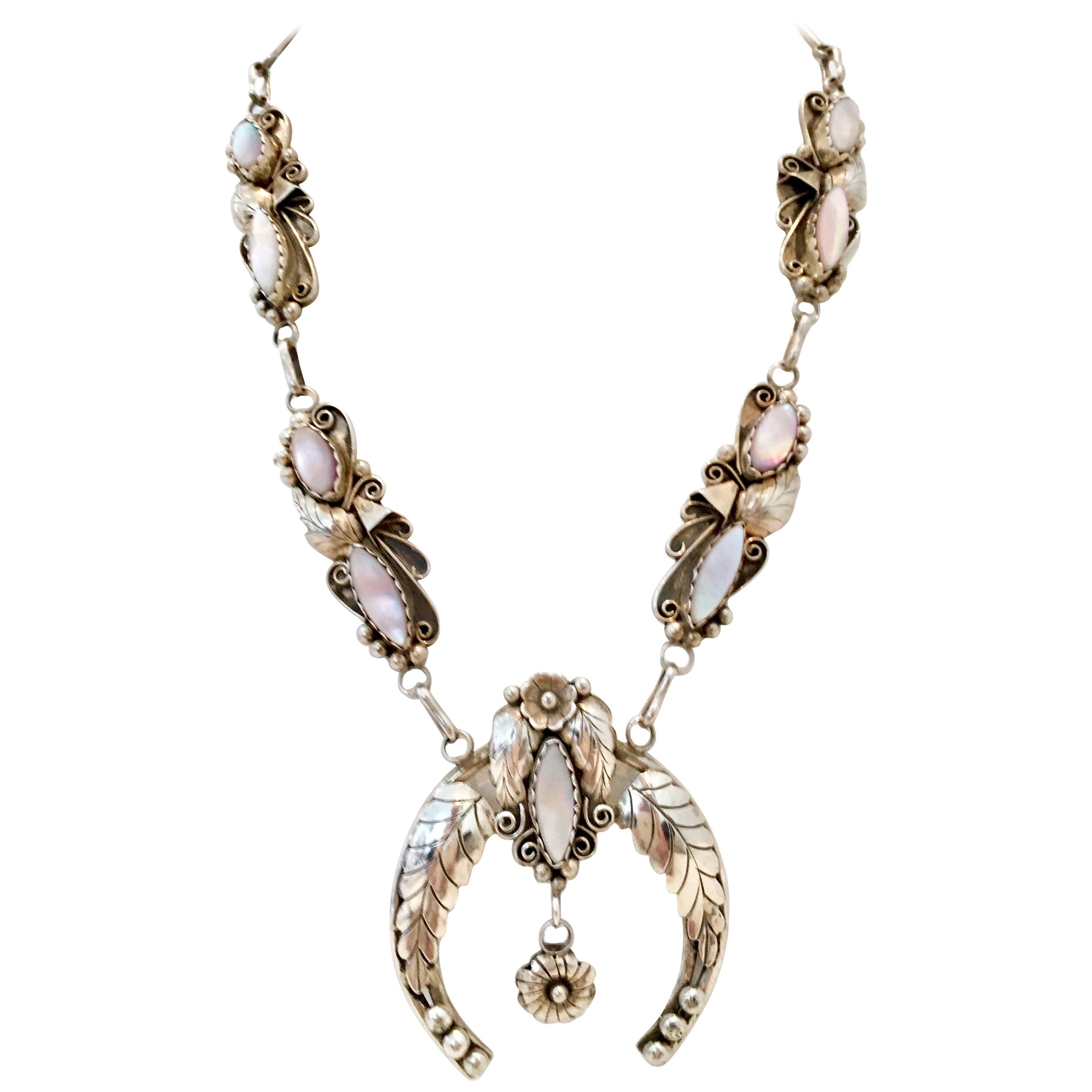 20th Century Sterling & Mother Of Pearl Squash Blossom Necklace By, A. Lee