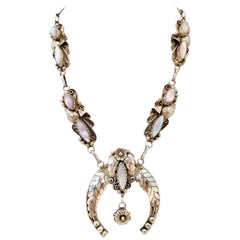 Vintage 20th Century Sterling & Mother Of Pearl Squash Blossom Necklace By, A. Lee