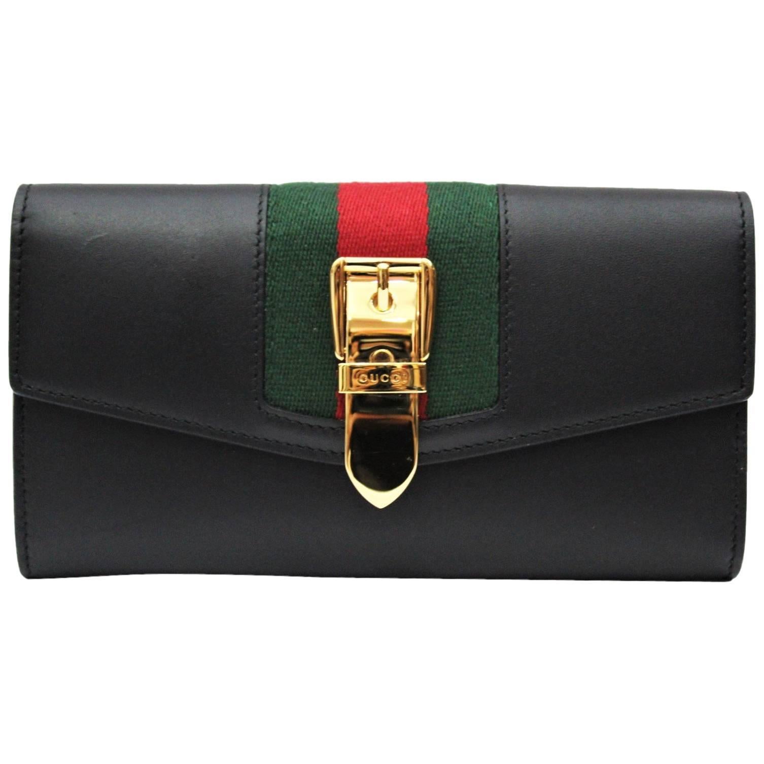 Gucci Sylvie Black Leather Continental Wallet