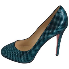 Christian Louboutin Metallic Green Imprinted Suede Round-Toe Pump Sz 40.5/Us10.5