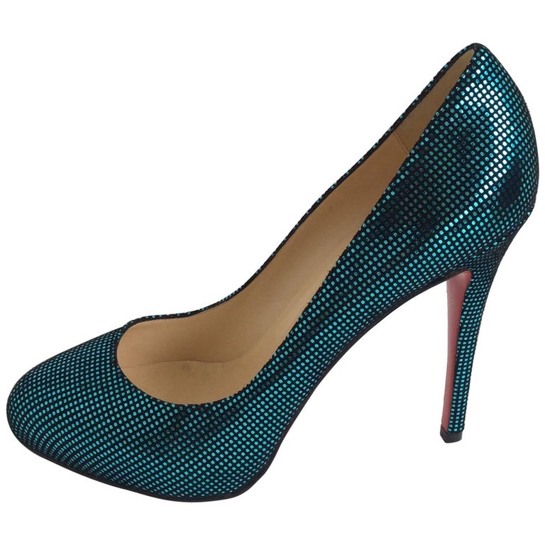 Christian Louboutin Metallic Green Imprinted Suede RoundToe Pump Sz 40.5/Us10.5 For Sale at 1stdibs