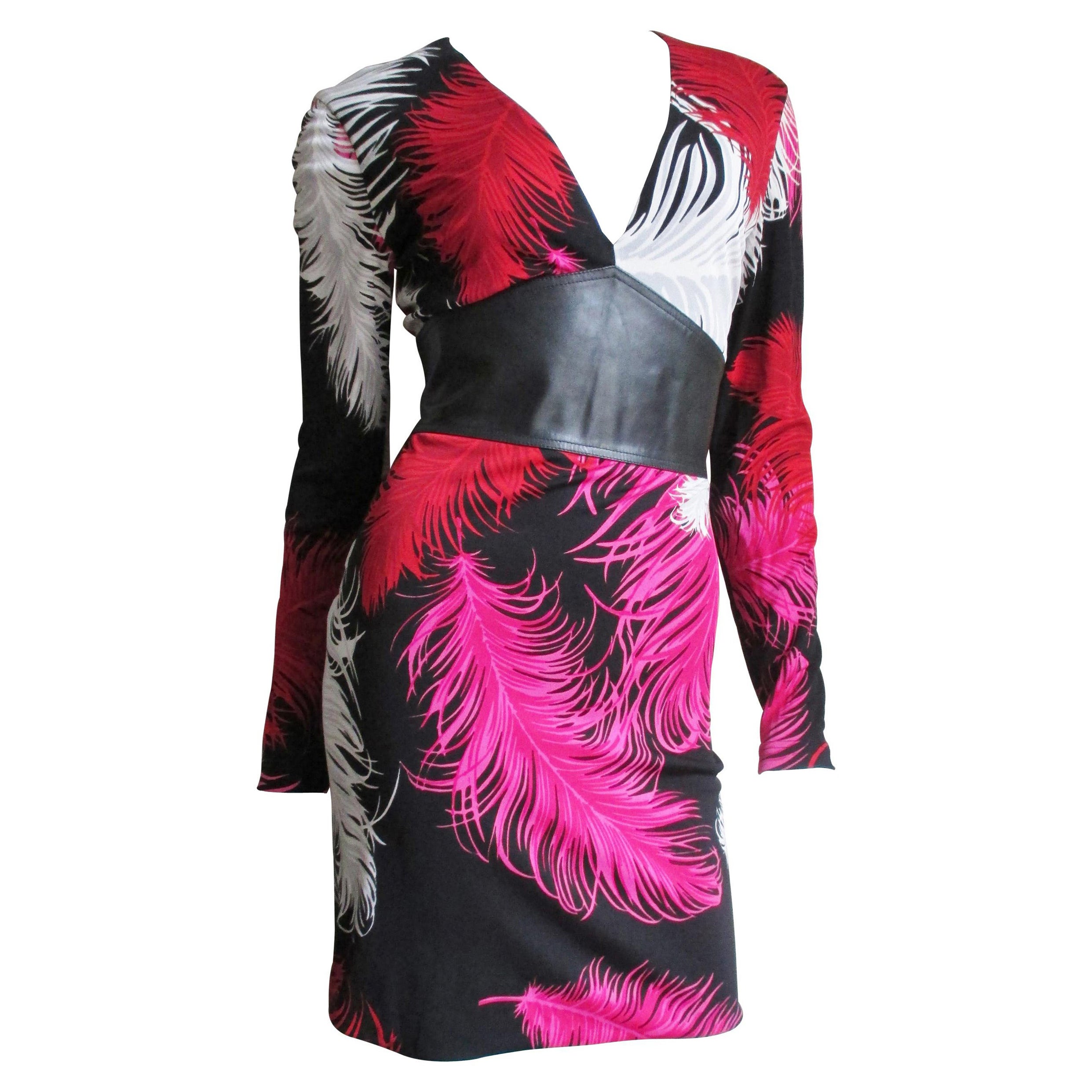 Gianni Versace Vintage Silk Jersey Dress with Leather Waist For Sale