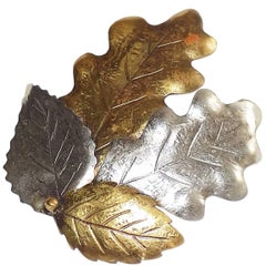 Fabrice silver /gold leaf signed vintage pin 