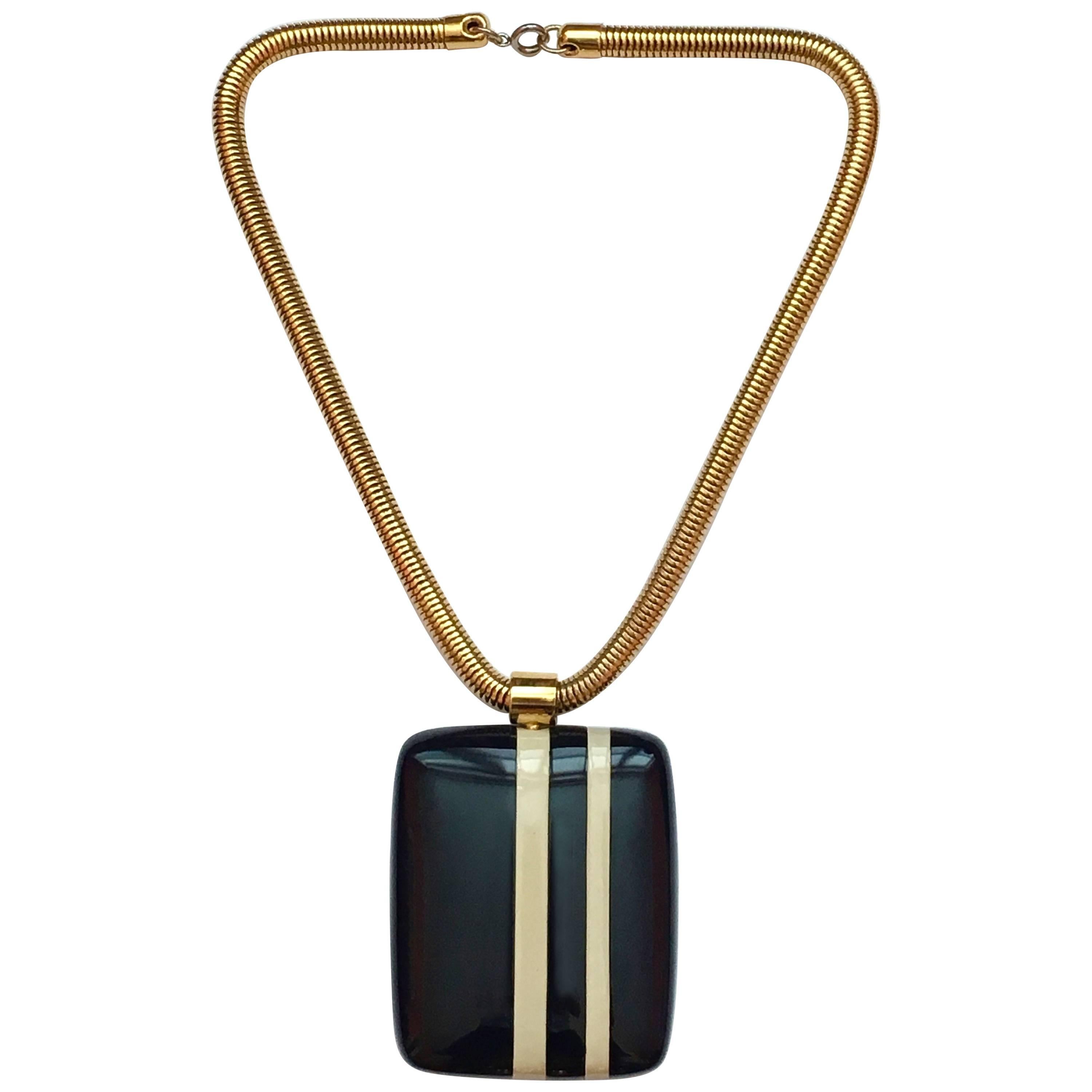 Lanvin Navy and White Striped Pendant Necklace, 1970s For Sale