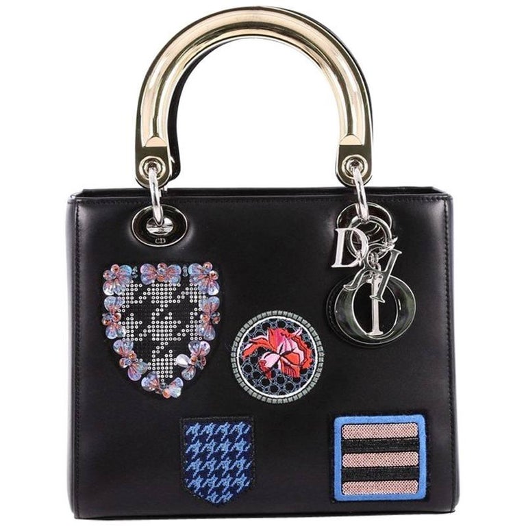 Christian Dior Lady Dior Handbag Patch Embellished Leather Medium at ...