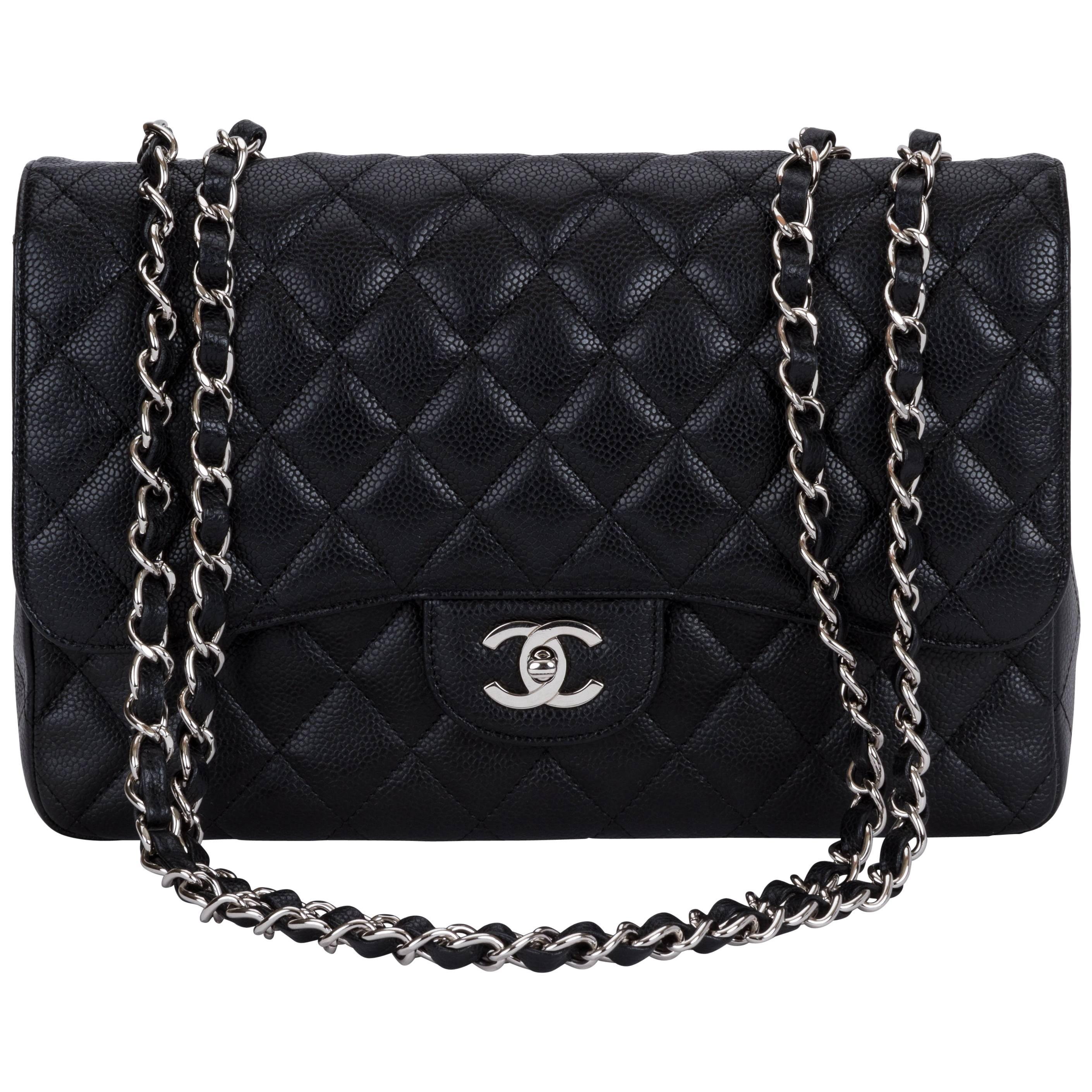 Chanel Black Caviar Single Jumbo Flap Bag