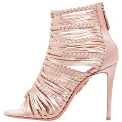 Aquazzura Rose Gold Leather Gladiator Evening Sandals Heels
