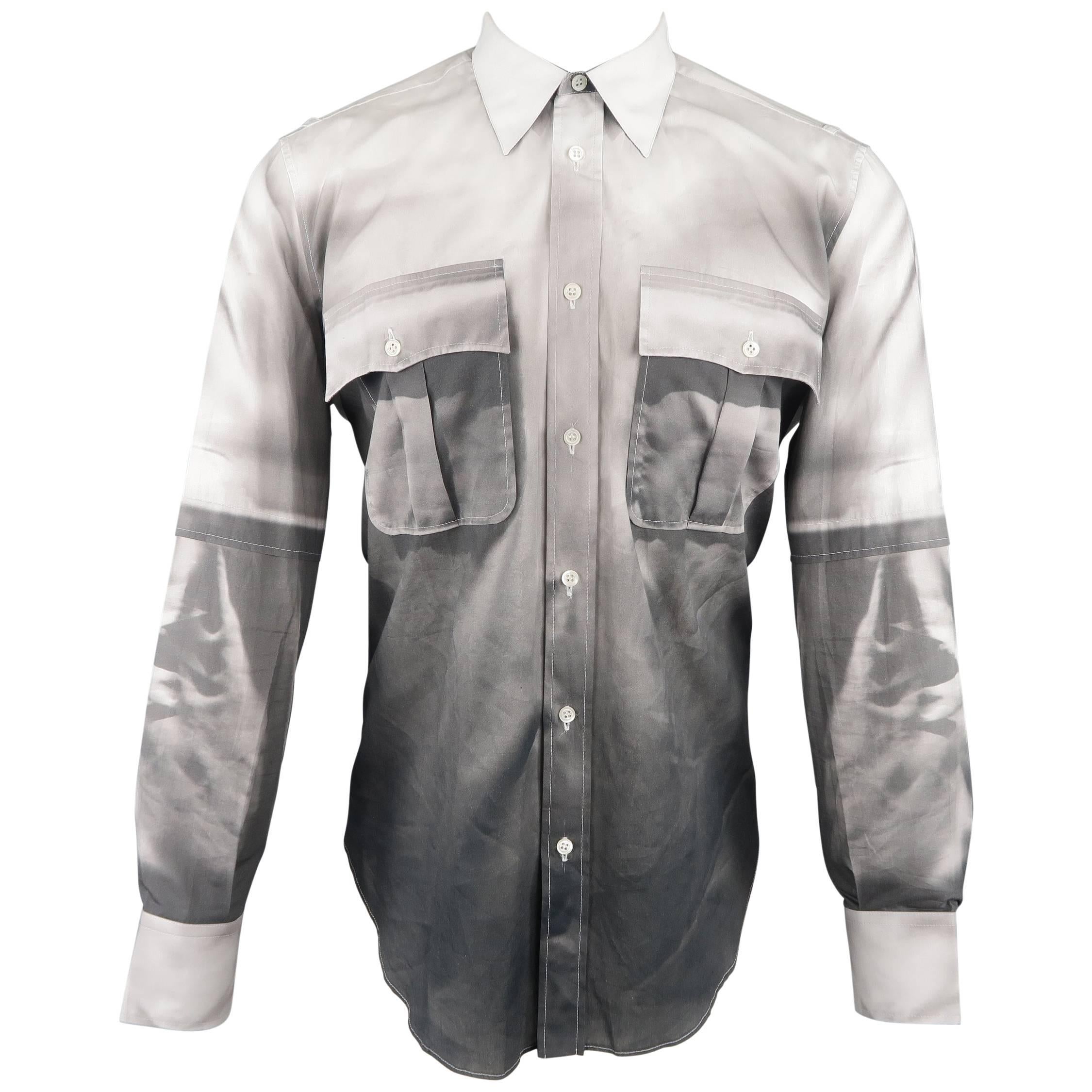 Alexander McQueen Men's Grey and White Print Effect Cotton Long Sleeve Shirt