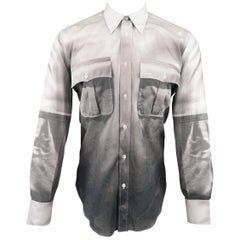 Alexander McQueen Men's Grey and White Print Effect Cotton Long Sleeve Shirt