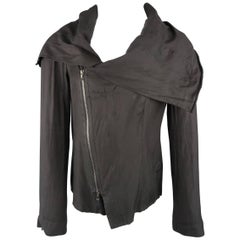 Julius_7  Men's Charcoal Cotton Blend Wire Collar Jacket