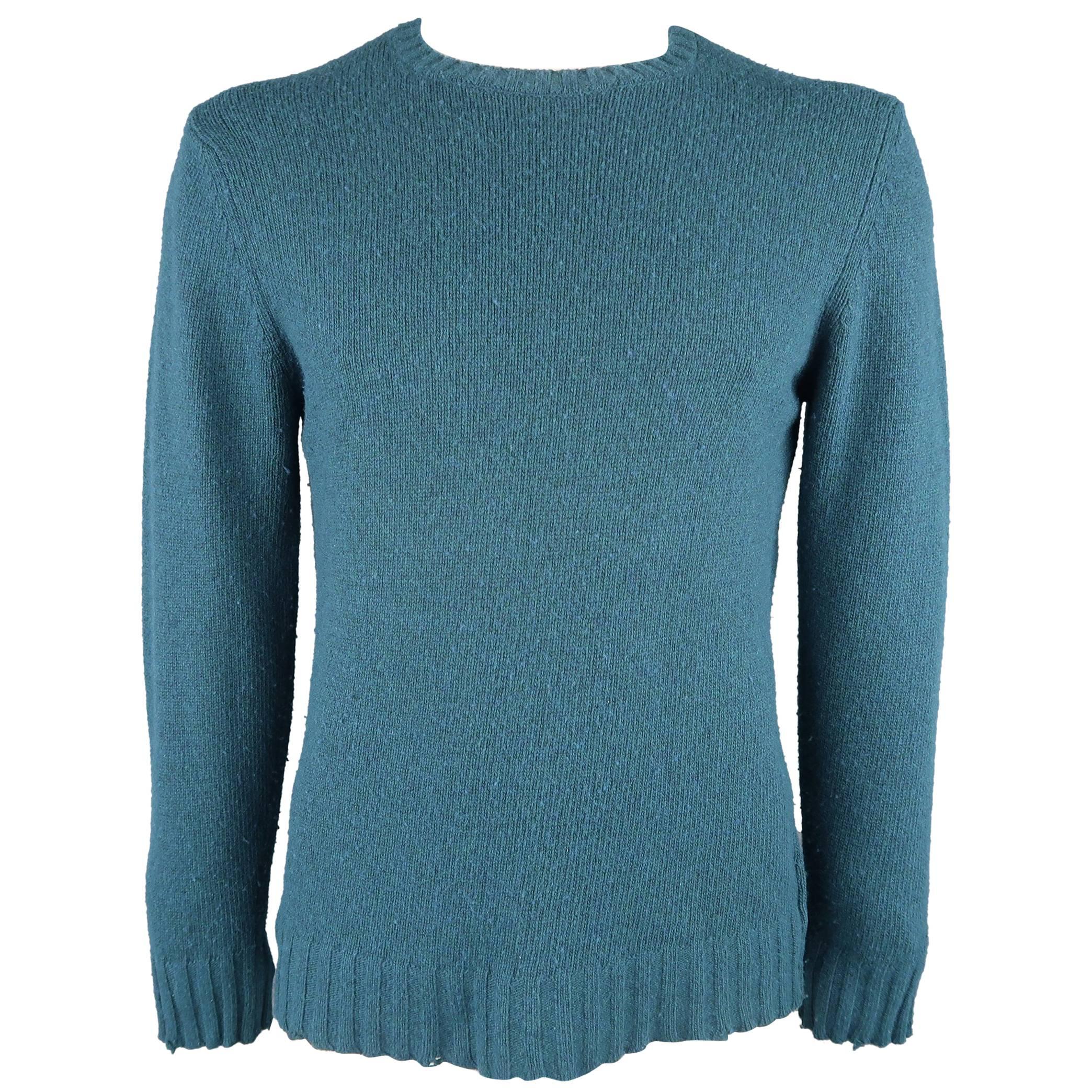 Men's MAISON MARTIN MARGIELA Size L Teal Knitted Wool Blend Crewneck Sweater