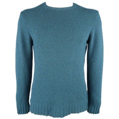 Men's MAISON MARTIN MARGIELA Size L Teal Knitted Wool Blend Crewneck Sweater