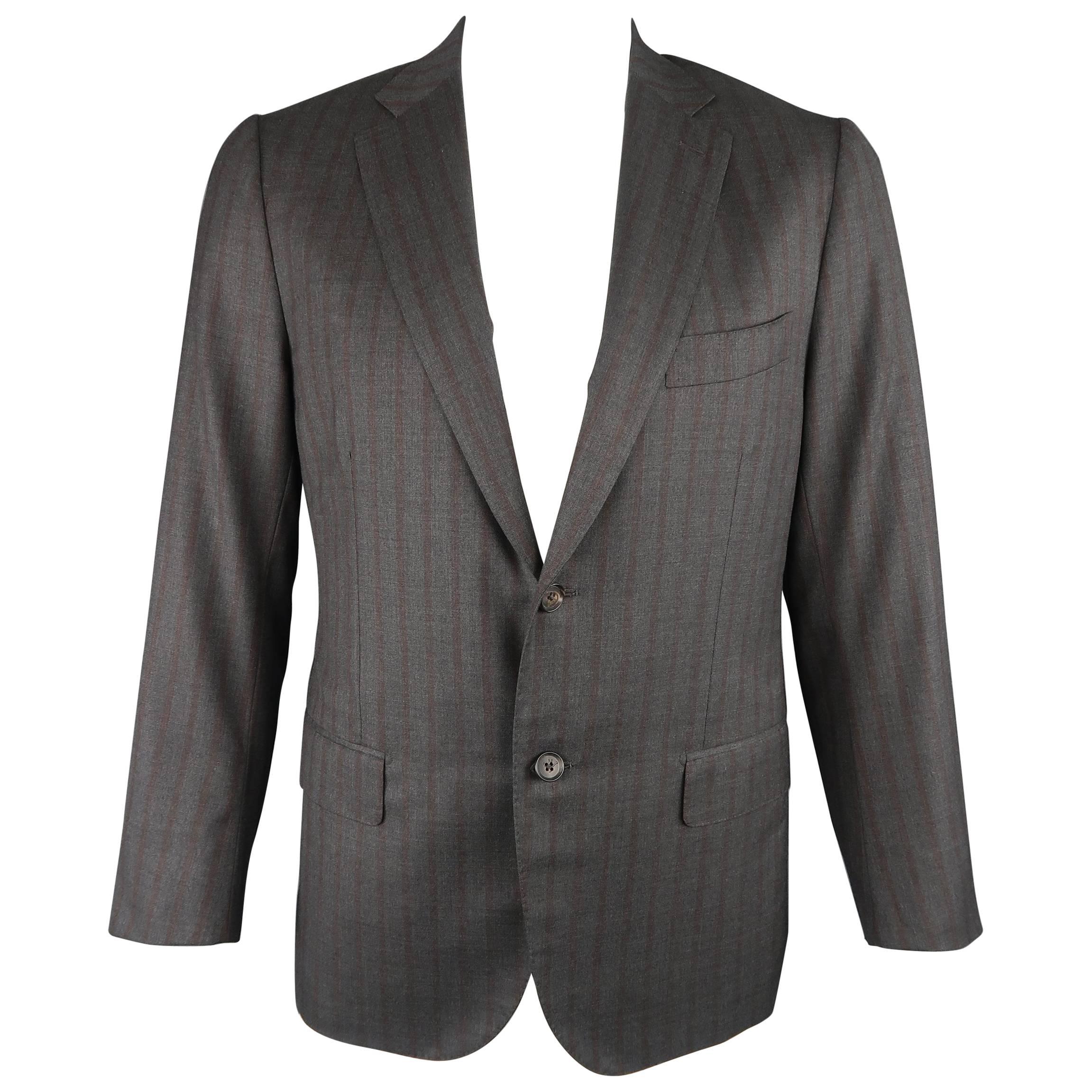 Men's ISAIA 42 Regular Dark Gray & Brown Striped Wool Sport Coat