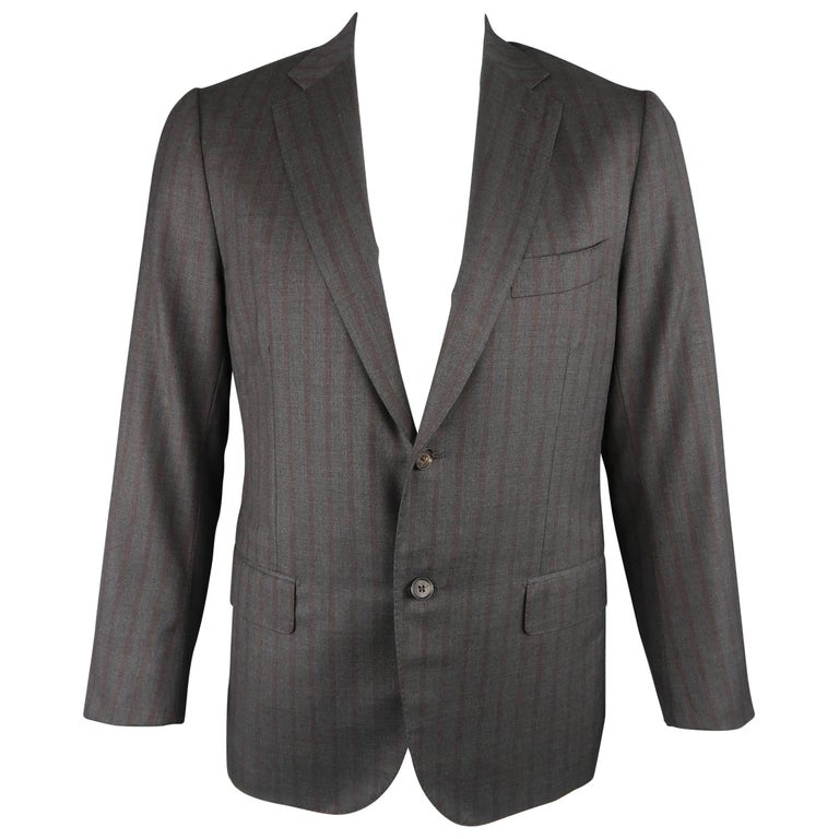 Men's ISAIA 42 Regular Dark Gray and Brown Striped Wool Sport Coat at ...
