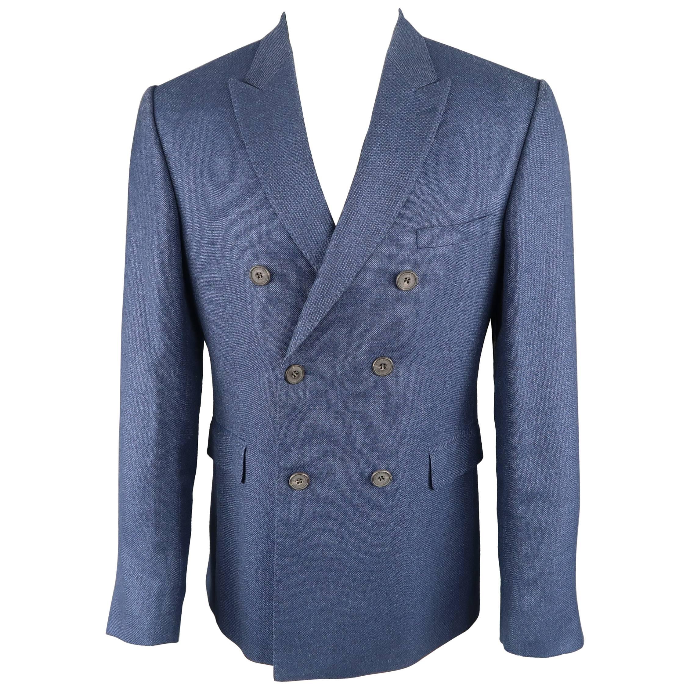 Men's BURBERRY LONDON 42 Regular Blue Wool Blend Double Breasted Sport Coat