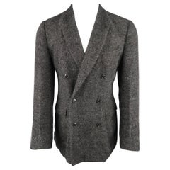 Men's DRIES VAN NOTEN 42 Charcoal Fuzzy Textured Double Breasted Sport Coat