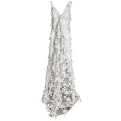 1970s White Cotton Crochet Gown