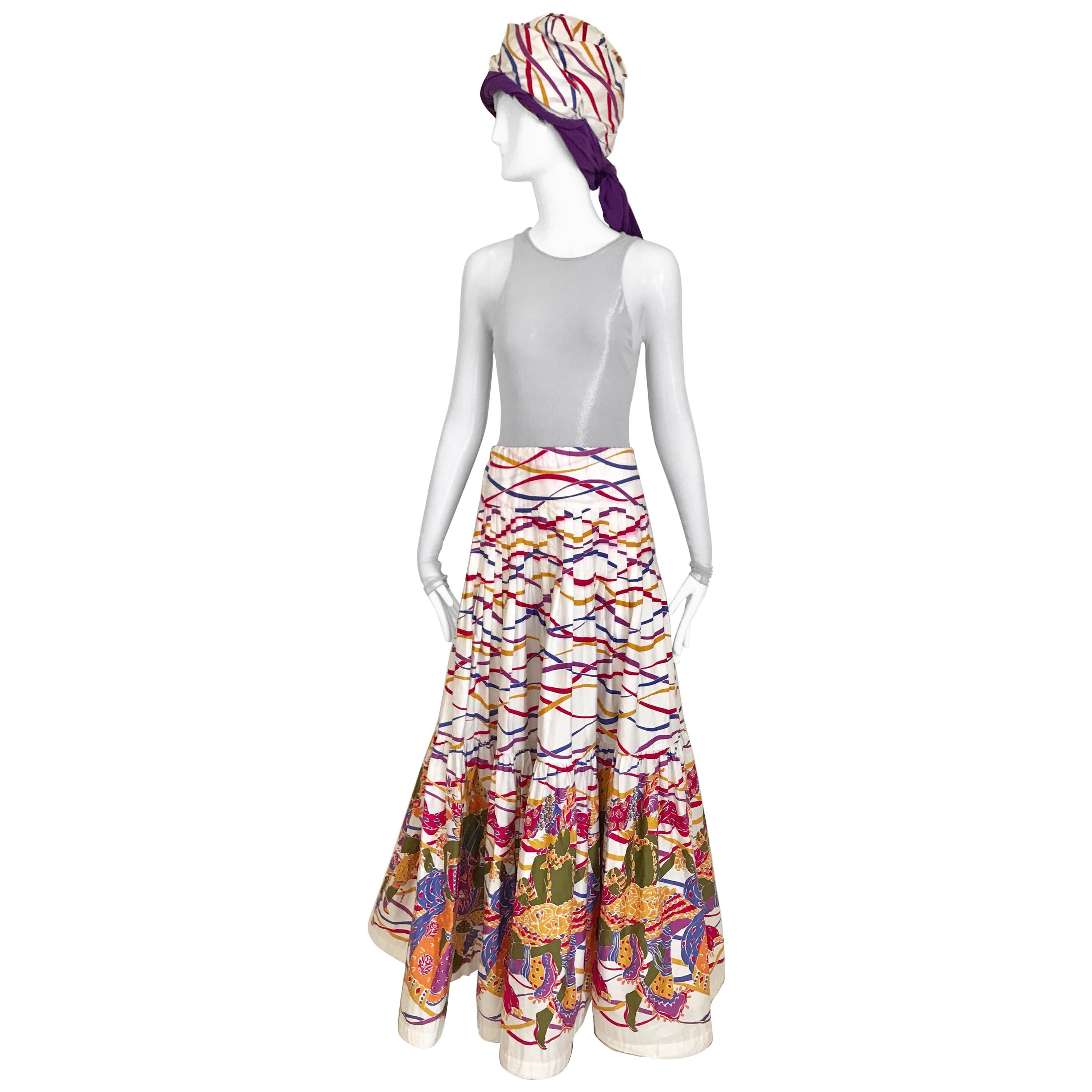 Saint Laurent Multi Color Cotton maxi Skirt and Turban set