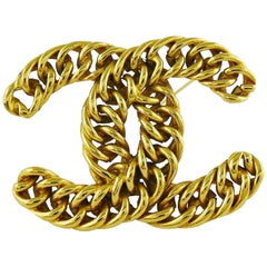 Chanel Vintage massive ikonische goldfarbene Panzerketten-Logo-Brosche