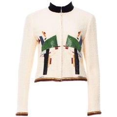 Chanel - Veste boutonnée en tweed ivoire brodé de sequins avec logo CC, inspirée de l'artiste