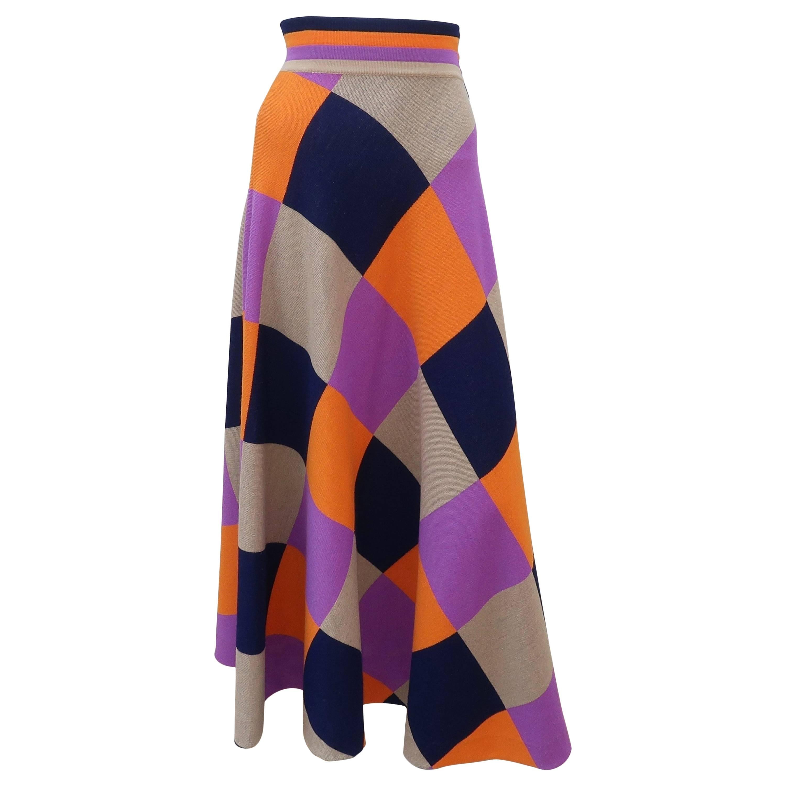 Fab 1970's Italian Wool Knit Checkered Maxi Skirt